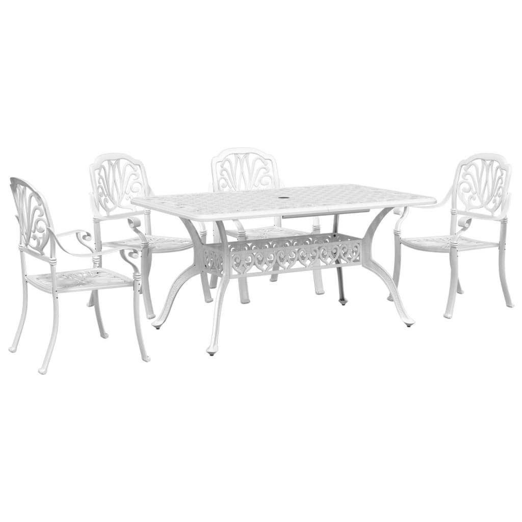 Set da Pranzo da Giardino 5 pz Bianco in Alluminio Pressofuso