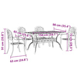 Set da Pranzo da Giardino 5 pz Bianco in Alluminio Pressofuso