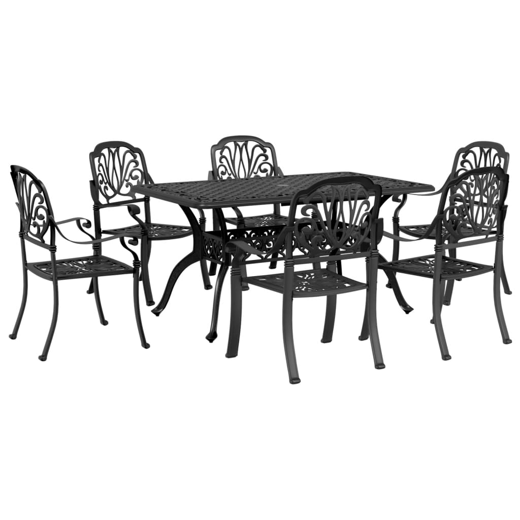 Set da Pranzo da Giardino 7 pz Nero in Alluminio Pressofuso