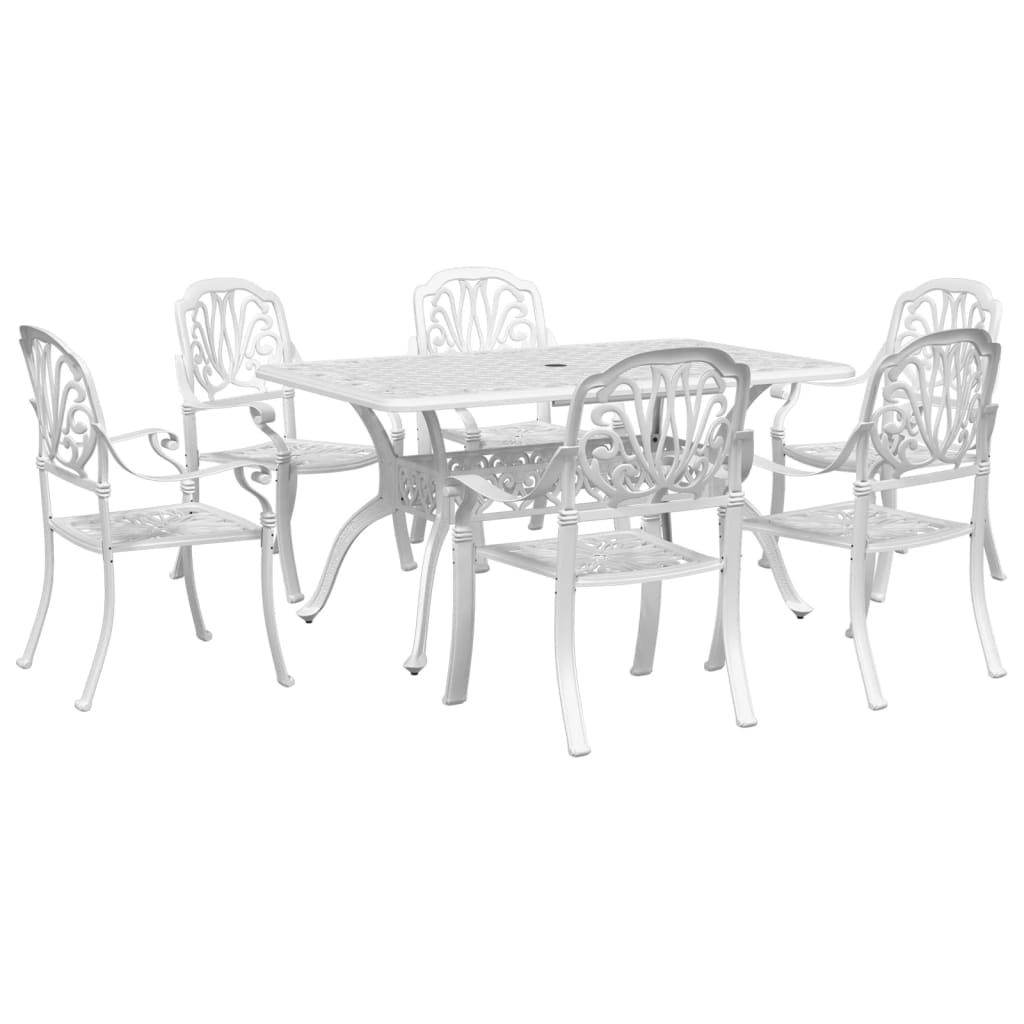 Set da Pranzo da Giardino 7 pz Bianco in Alluminio Pressofuso