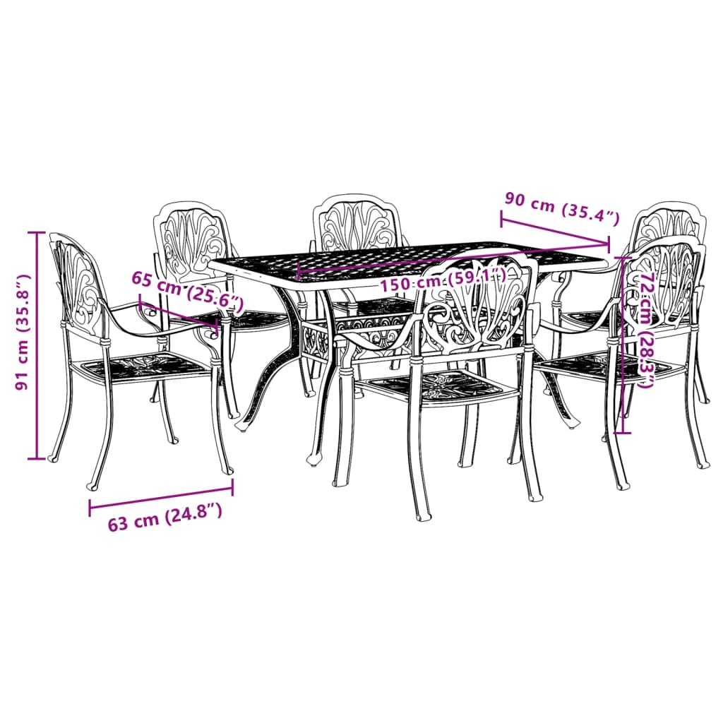 Set da Pranzo da Giardino 7 pz Bianco in Alluminio Pressofuso