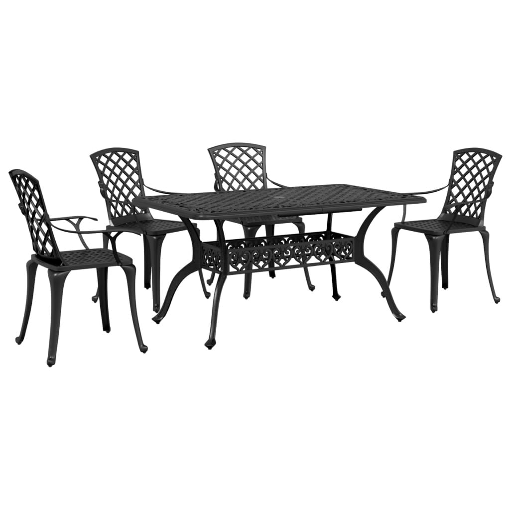 Set da Pranzo da Giardino 5 pz Nero in Alluminio Pressofuso