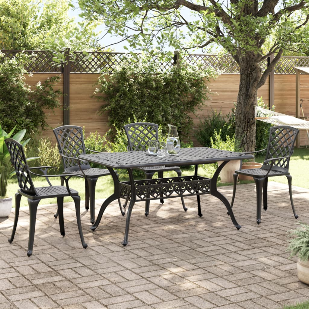 Set da Pranzo da Giardino 5 pz Nero in Alluminio Pressofuso