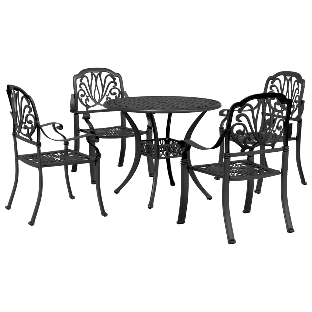 Set da Pranzo da Giardino 5 pz Nero in Alluminio Pressofuso