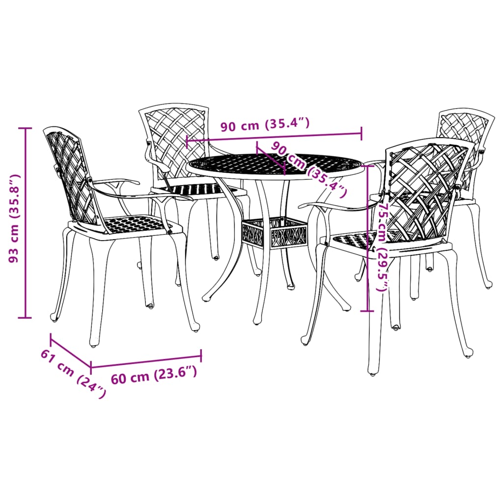 Set da Pranzo da Giardino 5 pz Bronzo in Alluminio Pressofuso