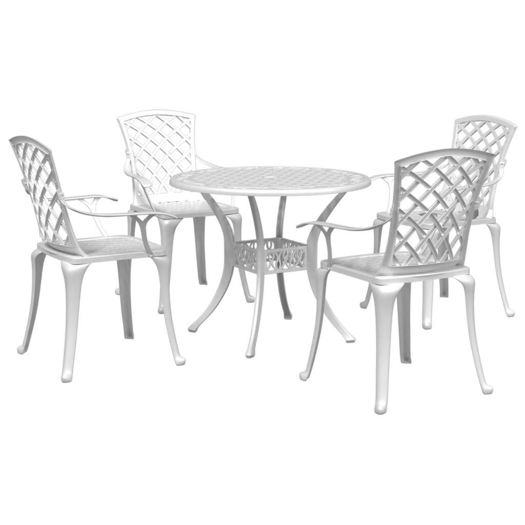 Set da Pranzo da Giardino 5 pz Bianco in Alluminio Pressofuso