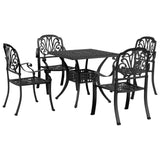 Set da Pranzo da Giardino 5 pz Nero in Alluminio Pressofuso