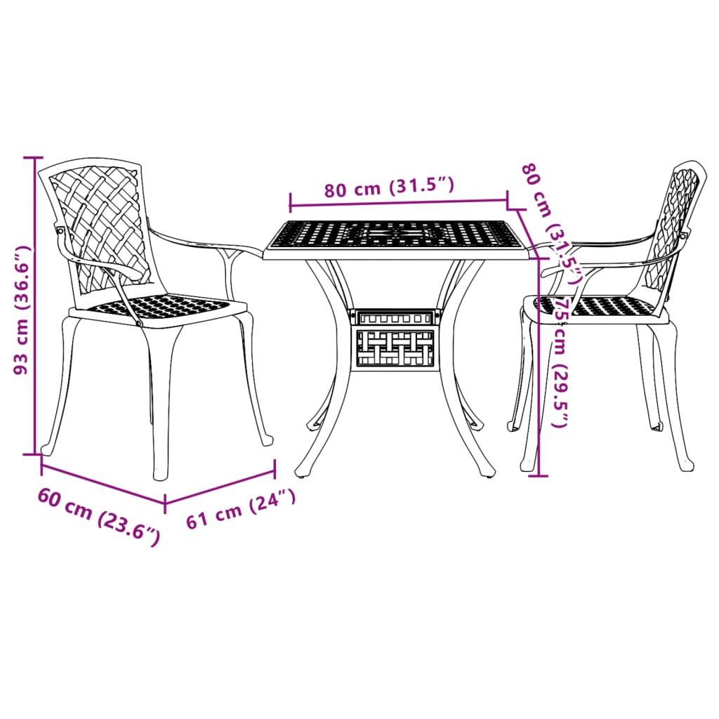 Set da Bistrot 3 pz Nero in Alluminio Pressofuso