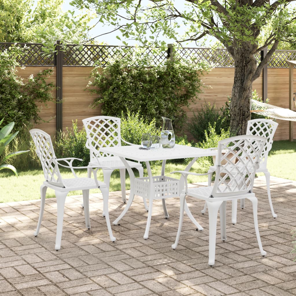 Set da Pranzo da Giardino 5 pz Bianco in Alluminio Pressofuso