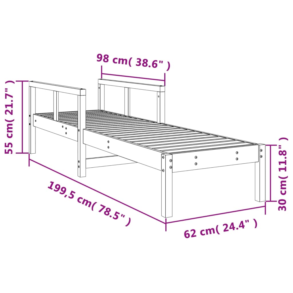 Lettino Prendisole 199,5x62x55 cm in Legno Massello di Pino