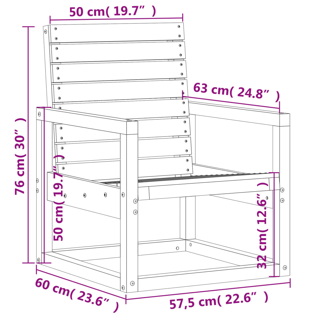 Sedia da Giardino 57,5x63x76 cm in Legno Massello di Pino