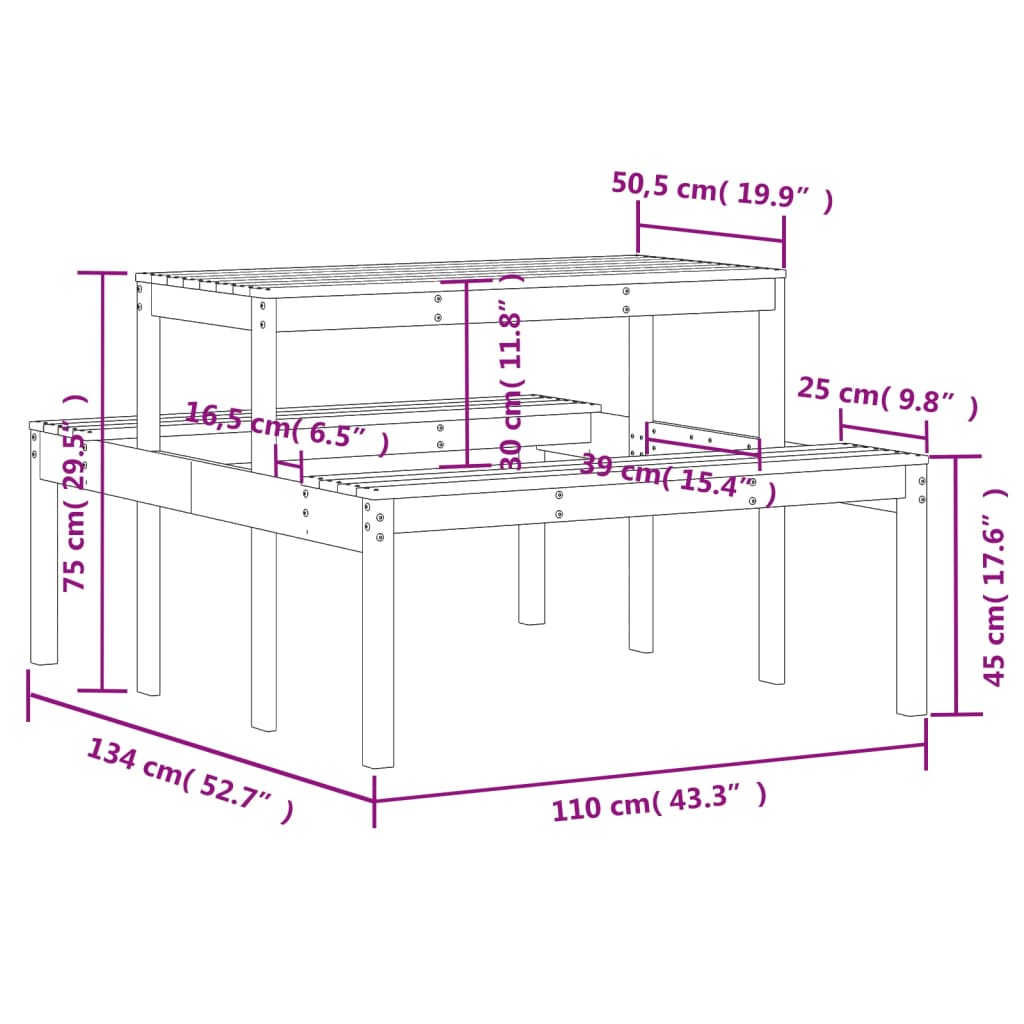 Tavolo da Picnic 110x134x75 cm in Legno Impregnato di Pino