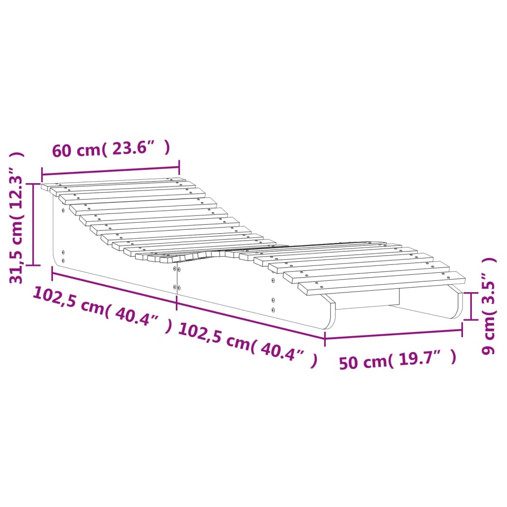 Lettino Prendisole 205x60x31,5 cm in Legno Massello di Douglas