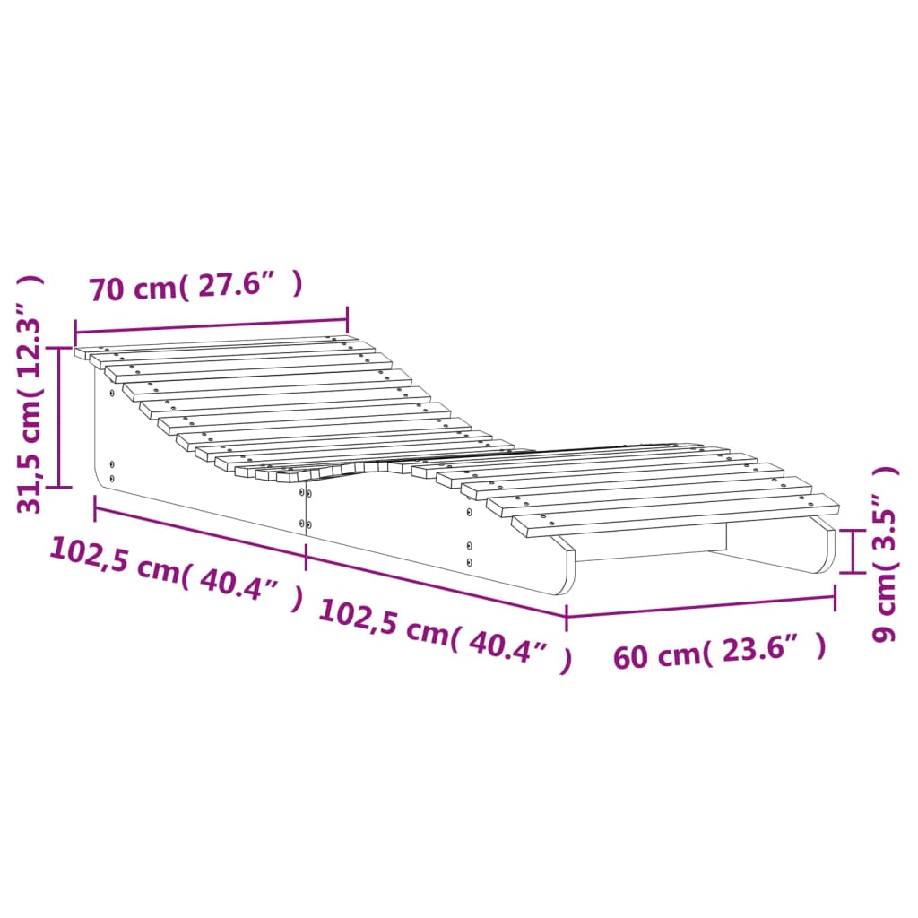 Lettino Prendisole 205x70x31,5 cm in Legno Massello di Pino