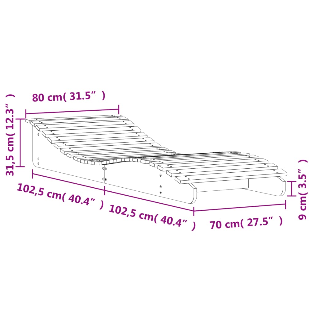 Lettino Prendisole Bianco 205x80x31,5 cm in Legno Massello Pino