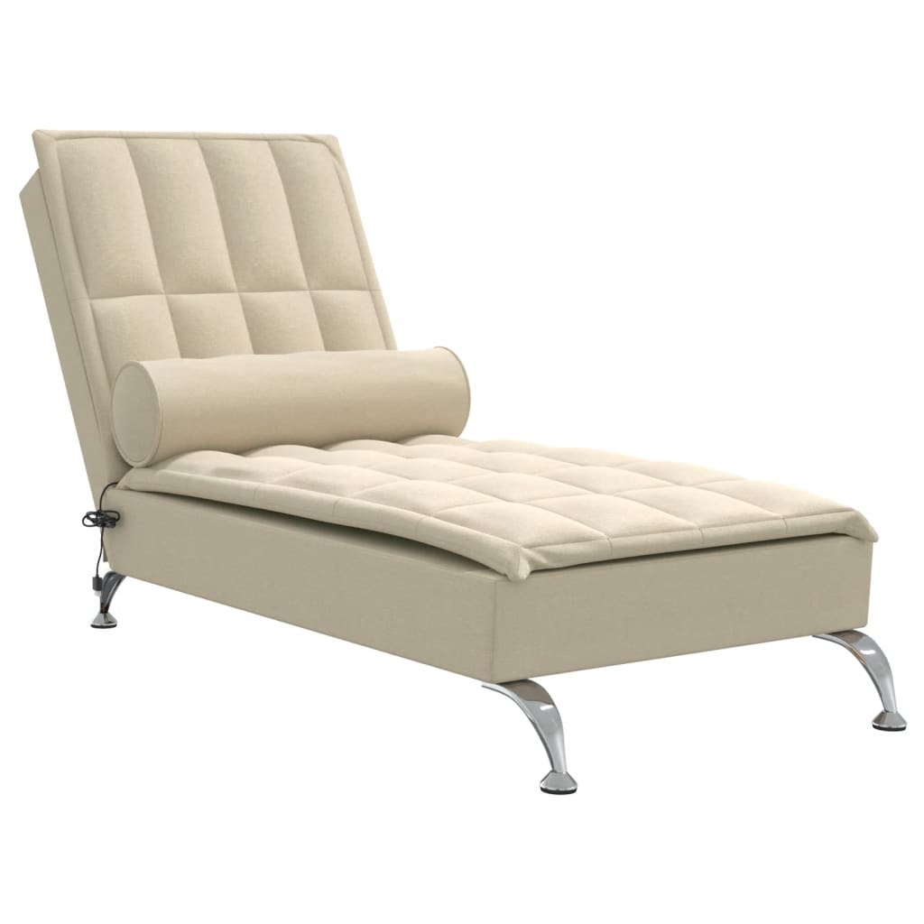 Chaise Longue Massaggi con Capezzale Crema in Tessuto