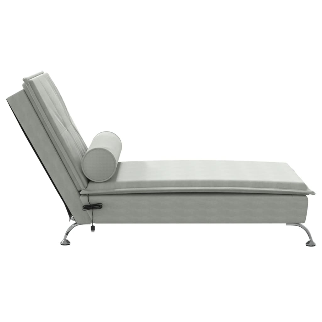 Chaise Longue Massaggi Cuscino a Rullo Grigio Chiaro in Velluto