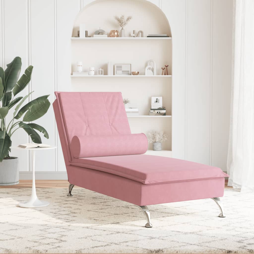 Chaise Longue Massaggi con Cuscino Rosa in Velluto