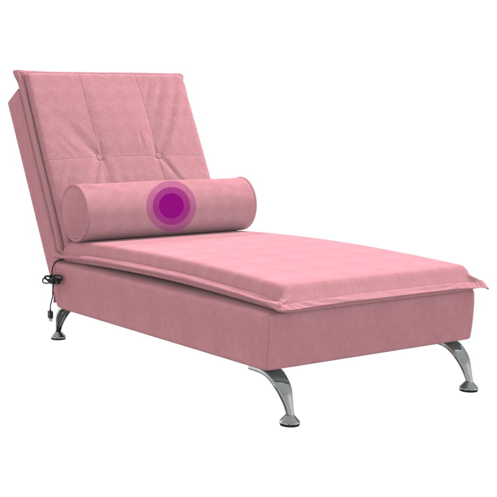 Chaise Longue Massaggi con Cuscino Rosa in Velluto