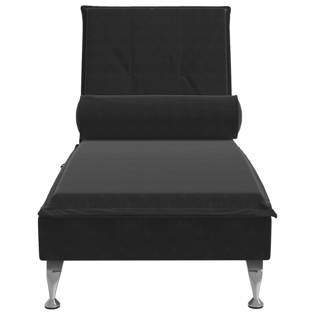 Chaise Longue Massaggi con Cuscino a Rullo Nero in Velluto