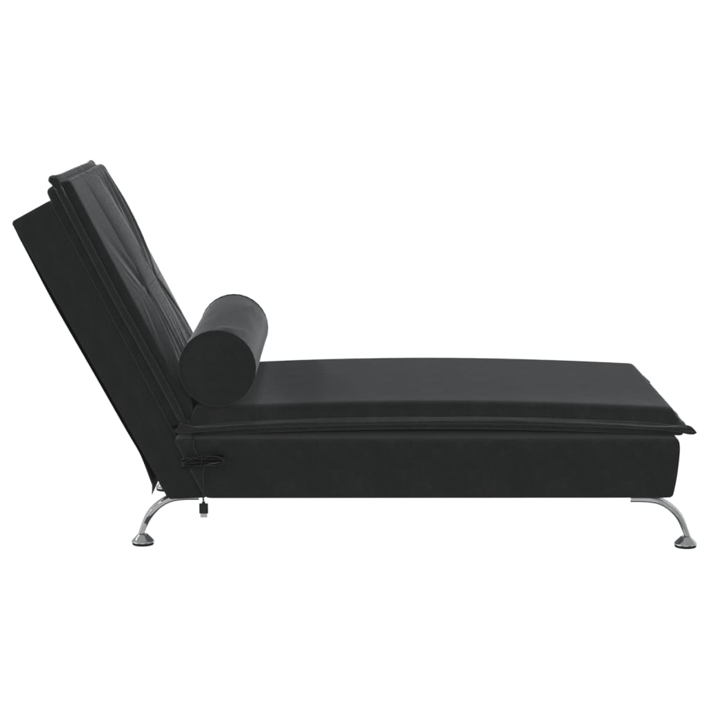 Chaise Longue Massaggi con Cuscino a Rullo Nero in Velluto