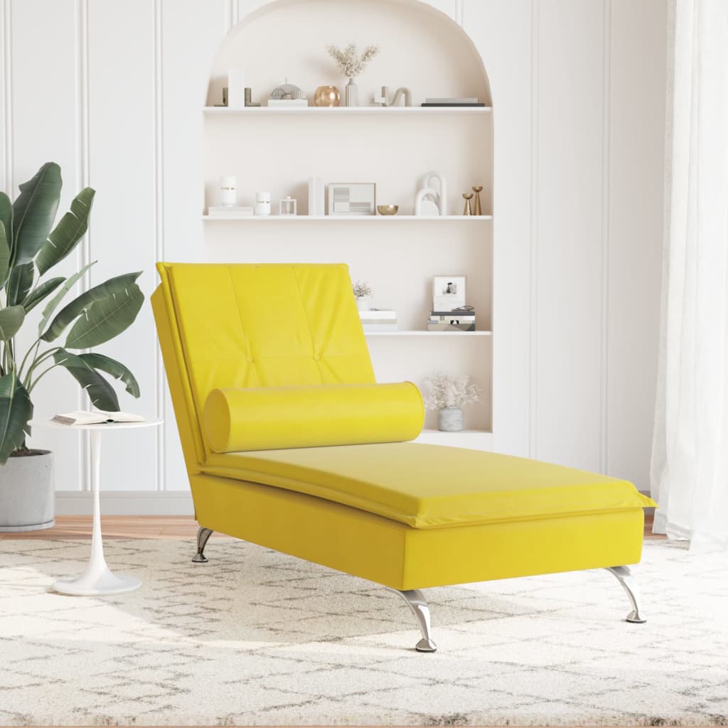 Chaise Longue Massaggi con Cuscino a Rullo Giallo in Velluto