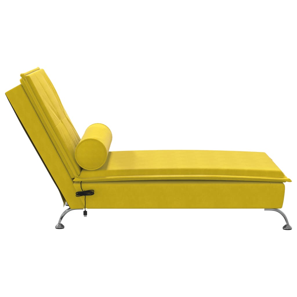 Chaise Longue Massaggi con Cuscino a Rullo Giallo in Velluto