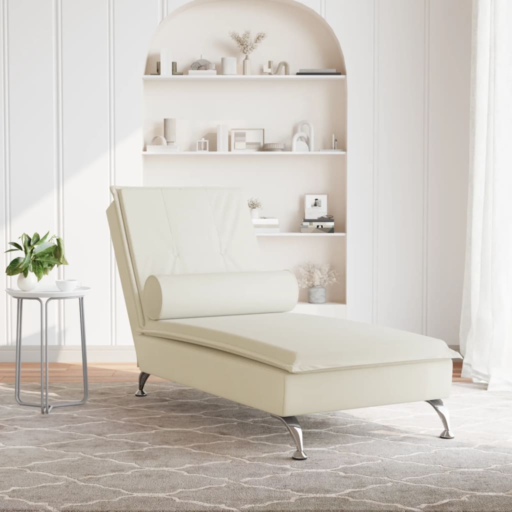 Chaise Longue Massaggi con Cuscino a Rullo Crema in Velluto