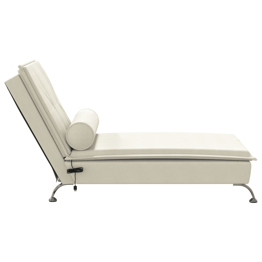 Chaise Longue Massaggi con Cuscino a Rullo Crema in Velluto