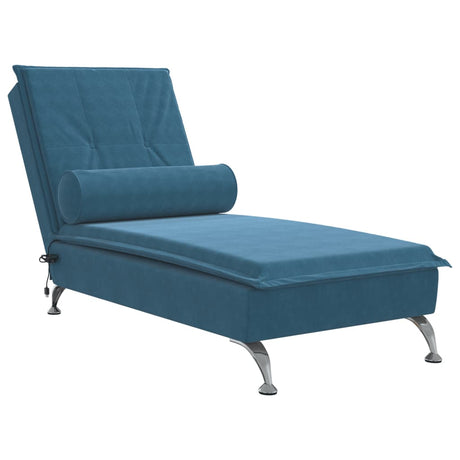 Chaise Longue Massaggi con Cuscino a Rullo Blu in Velluto