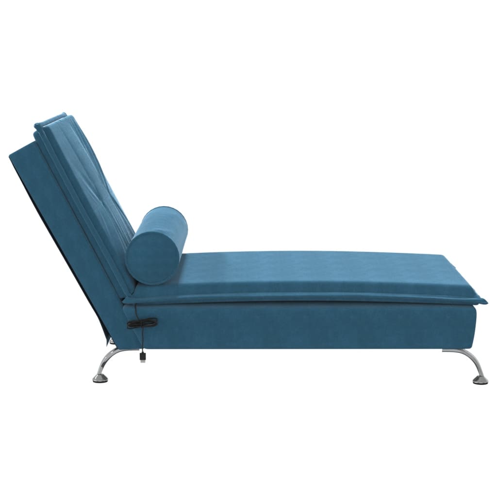 Chaise Longue Massaggi con Cuscino a Rullo Blu in Velluto