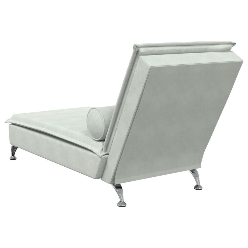 Chaise Longue Massaggi Cuscino a Rullo Grigio Chiaro in Velluto