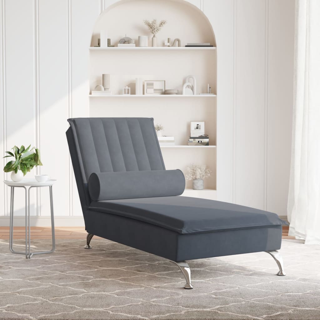 Chaise Longue Massaggi con Capezzale Grigio Scuro in Velluto