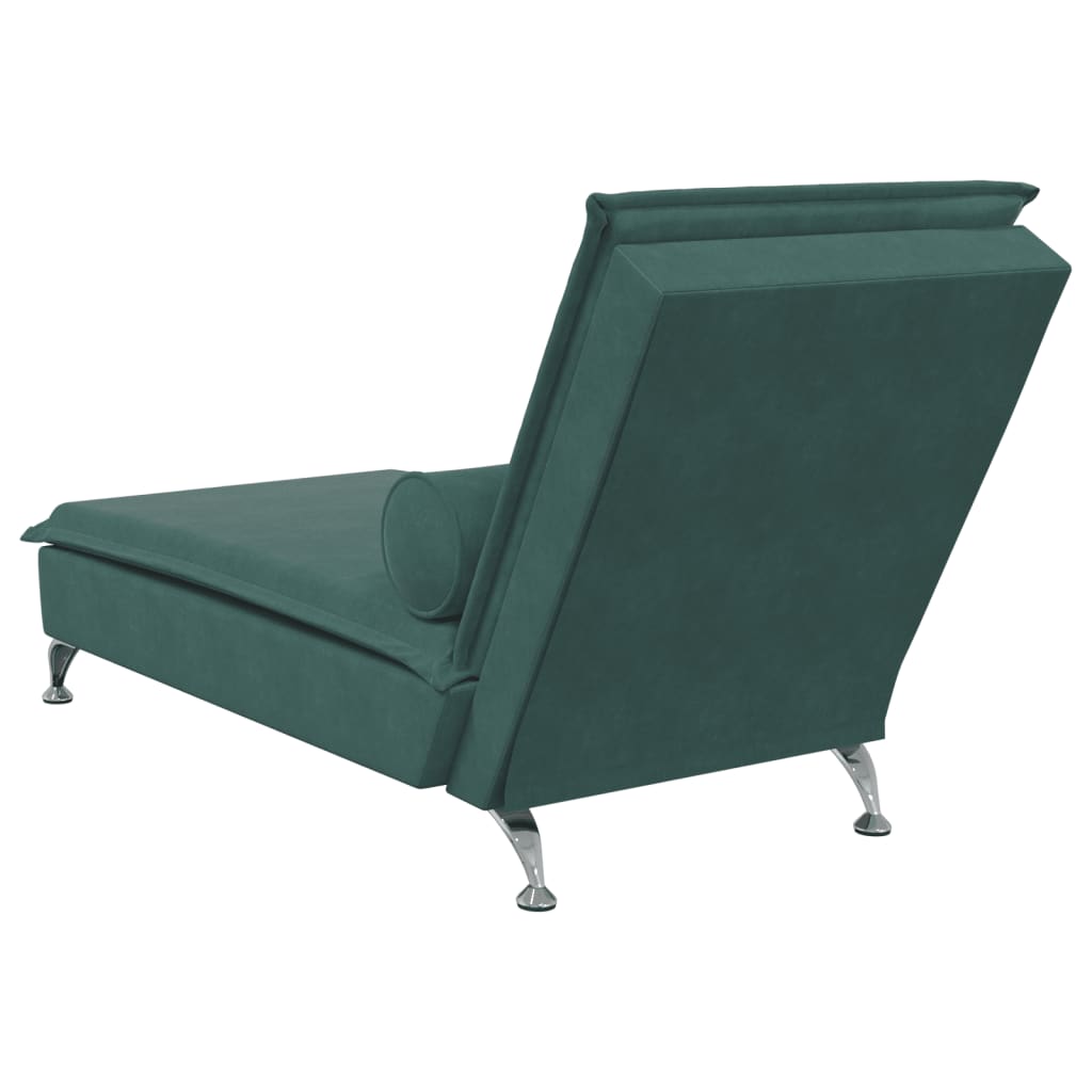 Chaise Longue Massaggi con Capezzale Verde Scuro in Velluto