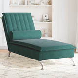 Chaise Longue Massaggi con Capezzale Verde Scuro in Velluto