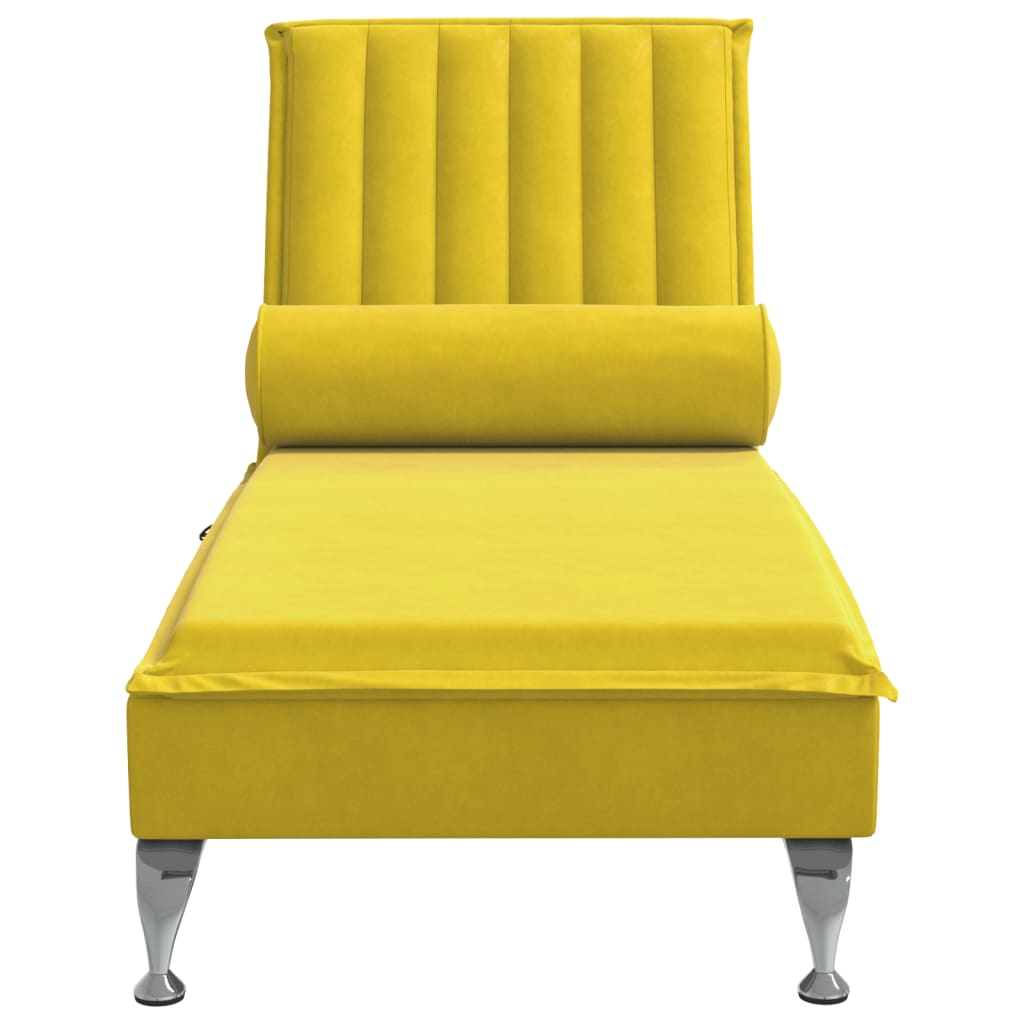 Chaise Longue Massaggi con Cuscino a Rullo Giallo in Velluto