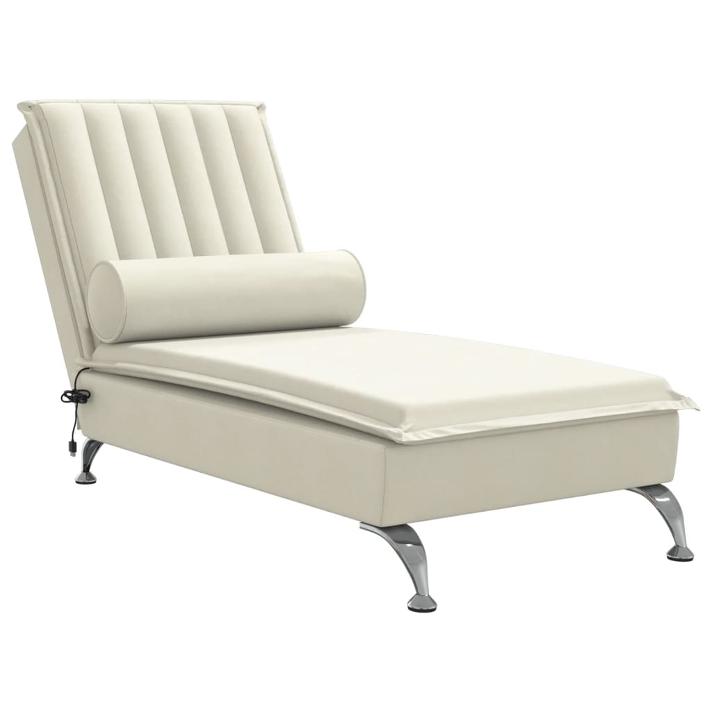 Chaise Longue Massaggi con Cuscino a Rullo Crema in Velluto