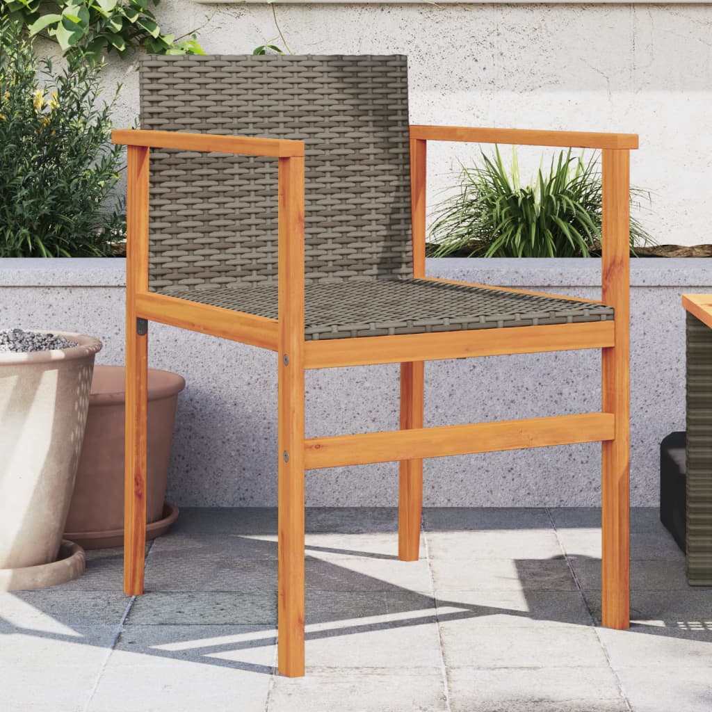 Sedie da Giardino 2 pz Grigie in Polyrattan e Legno Massello