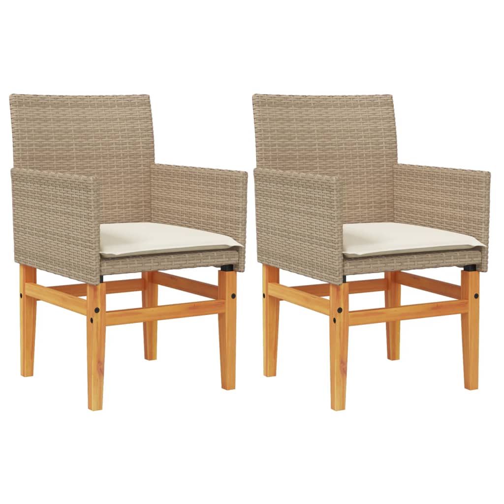 Sedie Giardino con Cuscini 2 pz Beige Polyrattan Legno Massello