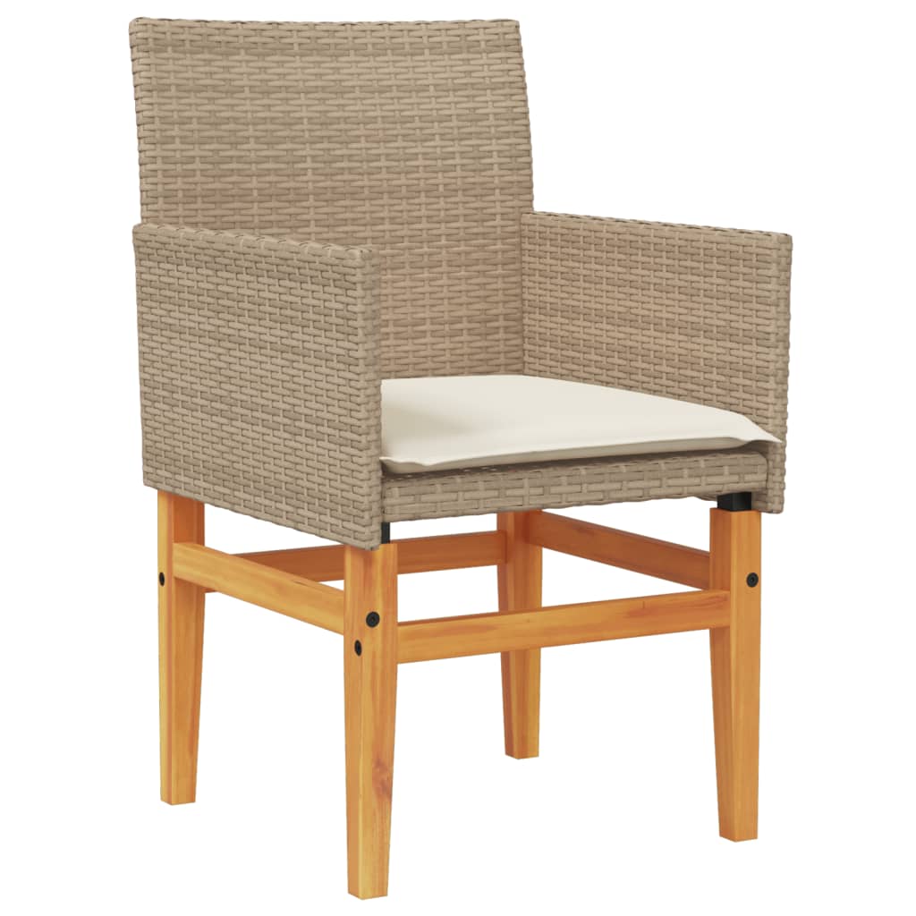 Sedie Giardino con Cuscini 2 pz Beige Polyrattan Legno Massello