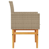 Sedie Giardino con Cuscini 2 pz Beige Polyrattan Legno Massello