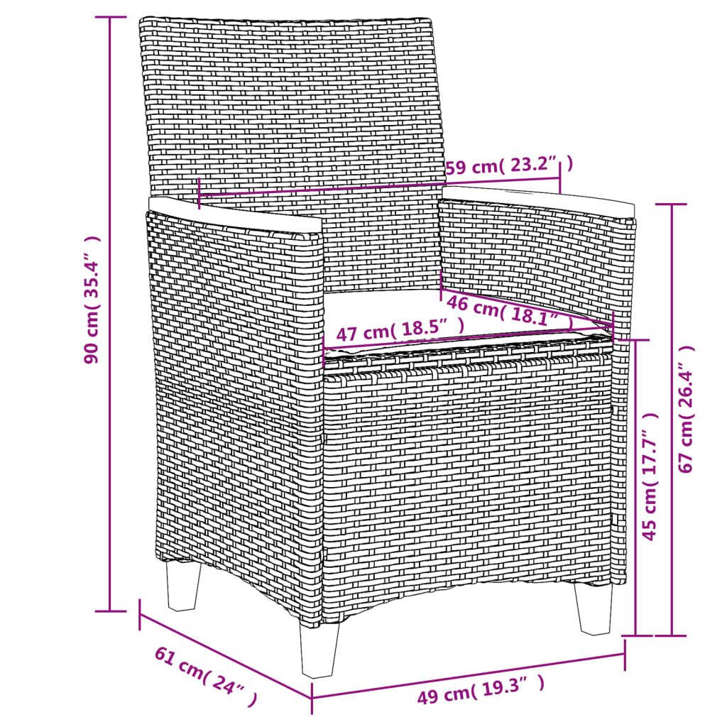 Sedie Giardino con Cuscini 2pz Nere Polyrattan e Legno Massello