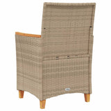 Sedie Giardino con Cuscini 2 pz Beige Polyrattan Legno Massello