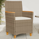 Sedie Giardino con Cuscini 2 pz Beige Polyrattan Legno Massello