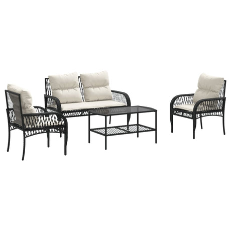 Set Divani da Giardino 4 pz con Cuscini Nero in Polyrattan