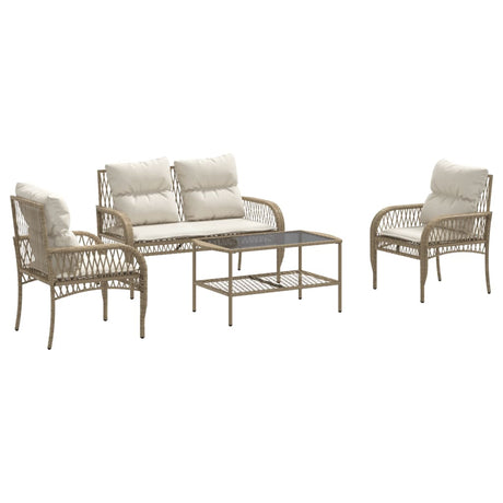 Set Divano da Giardino 4 pz con Cuscini Beige in Polyrattan