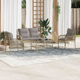 Set Divano da Giardino 4 pz con Cuscini Beige in Polyrattan