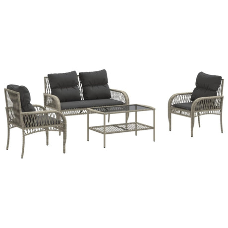 Set Divano da Giardino 4pz con Cuscini Grigio Chiaro Polyrattan