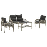 Set Divano da Giardino 4pz con Cuscini Grigio Chiaro Polyrattan