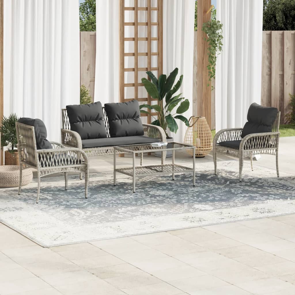 Set Divano da Giardino 4pz con Cuscini Grigio Chiaro Polyrattan